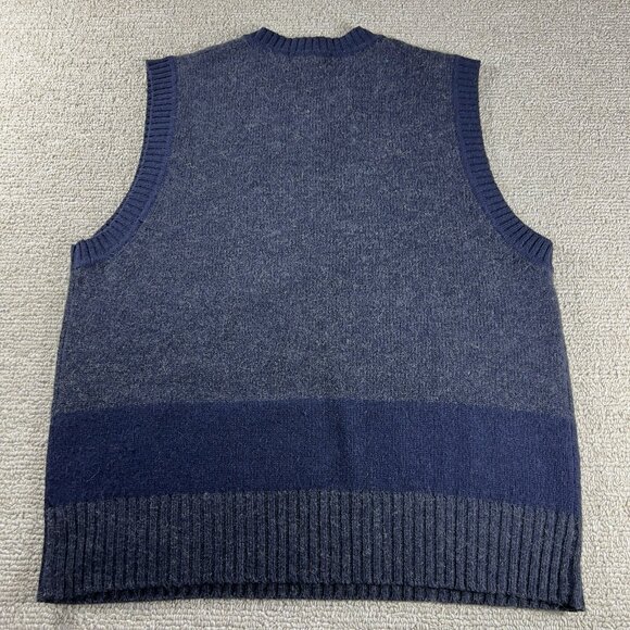 Vintage Badge V-neck Pure Wool Sweater Vest Blue Men’s Size XL - Picture 5 of 6